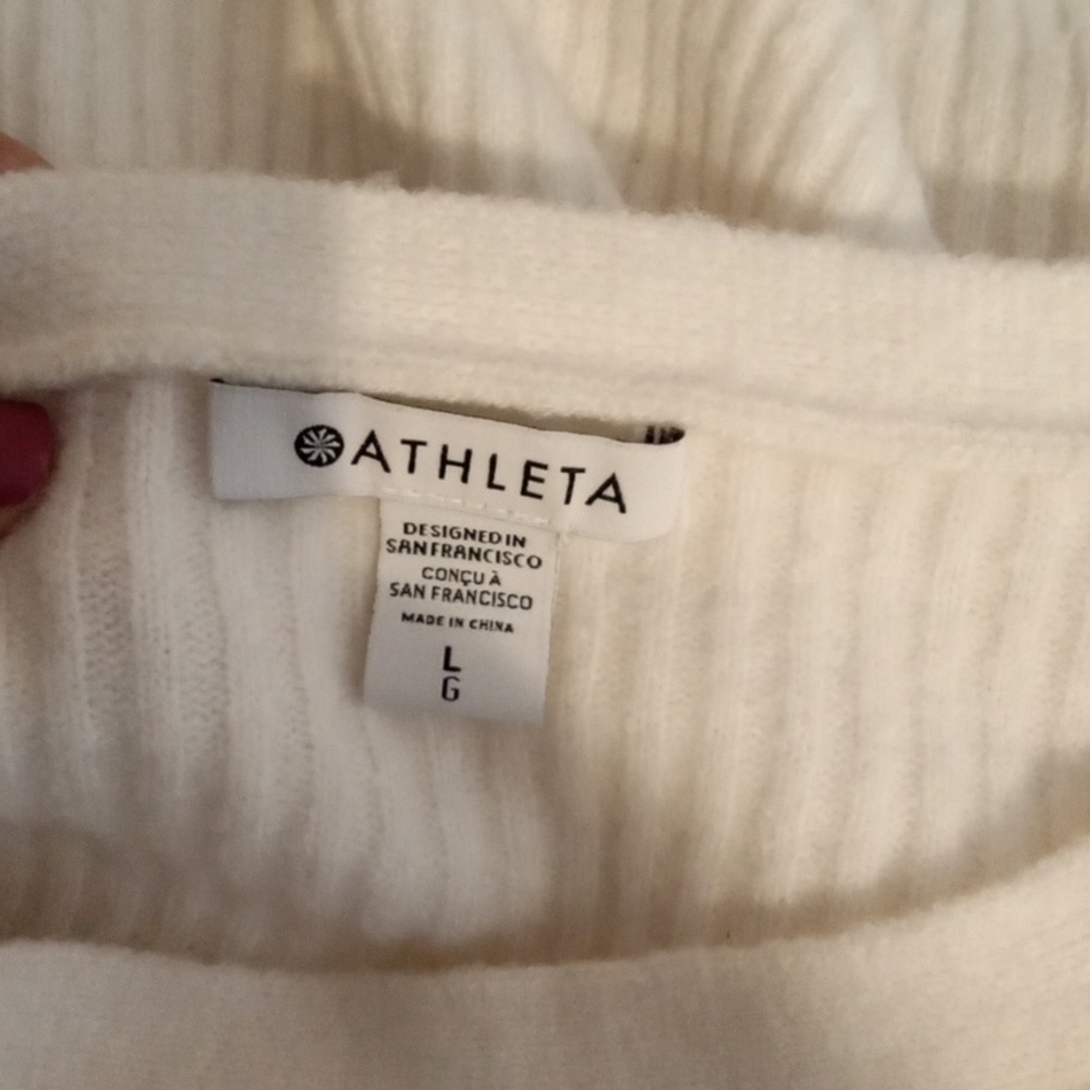 Athleta Cream Crew Neck Sweater Soft Knit Minimalist Design Merino Size Large - Picture 5 of 10
